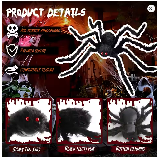 Giant Black Plush Spider – Indoor & Outdoor Halloween Decoration