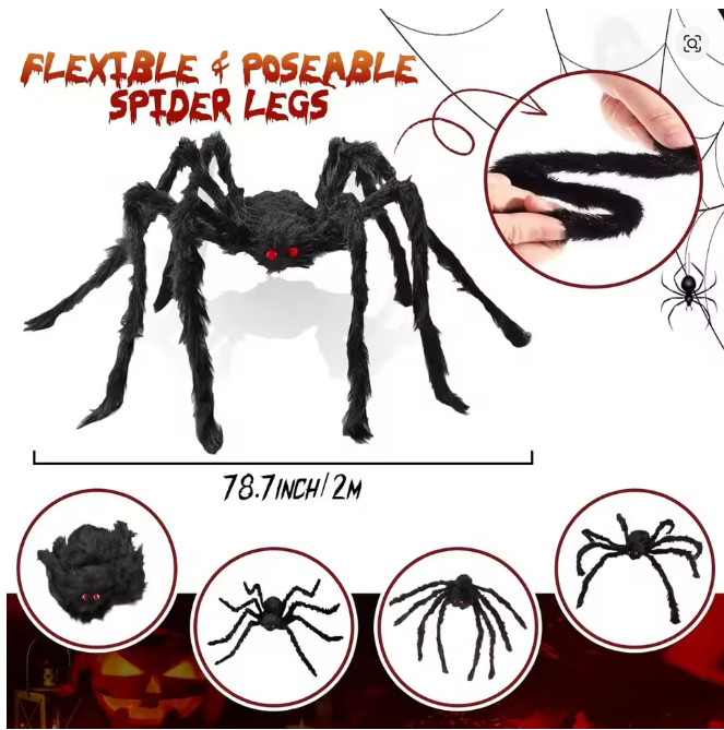 Giant Black Plush Spider – Indoor & Outdoor Halloween Decoration