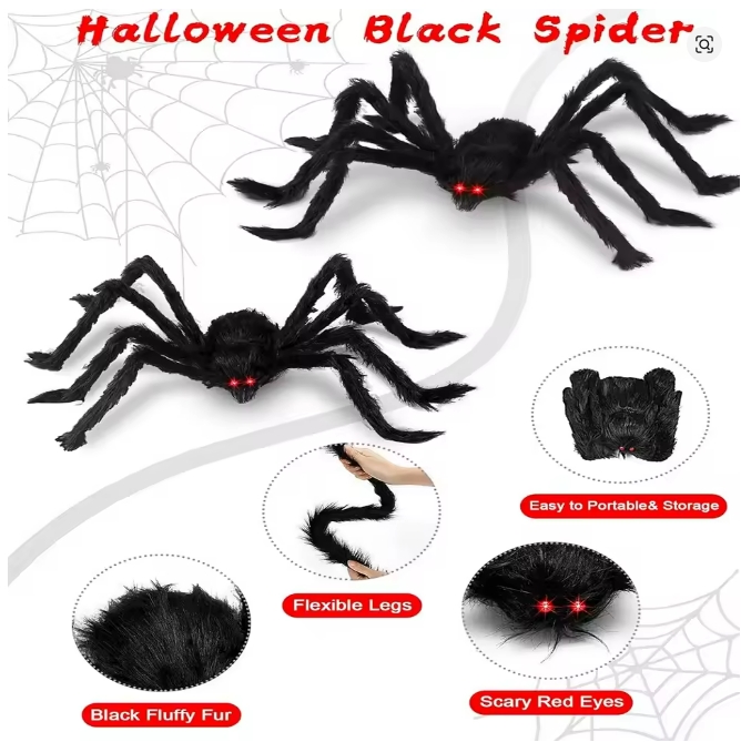Giant Black Plush Spider – Indoor & Outdoor Halloween Decoration